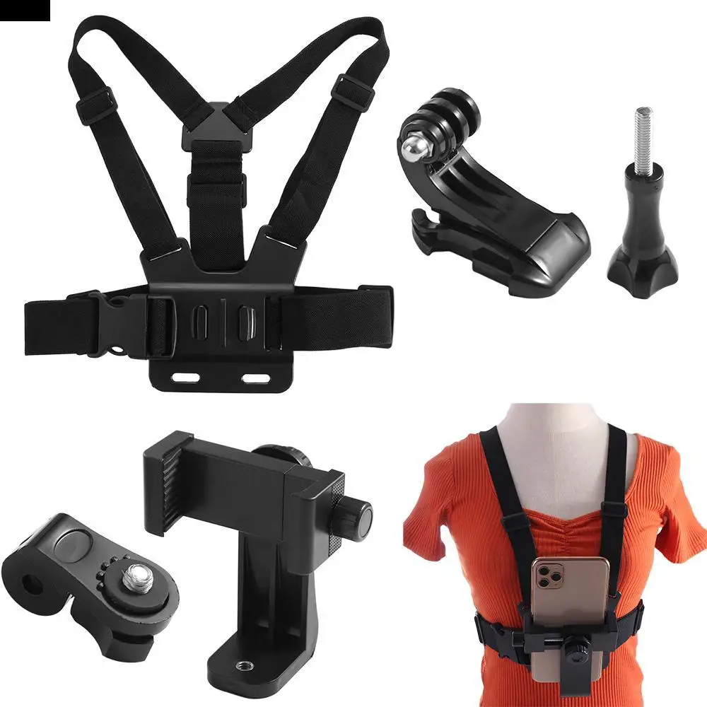 

Adjustable Phone Chest Harness Holder Release of Hands Strong Stability Mobile Phone Chest Strap Mount Rotating Elastic
