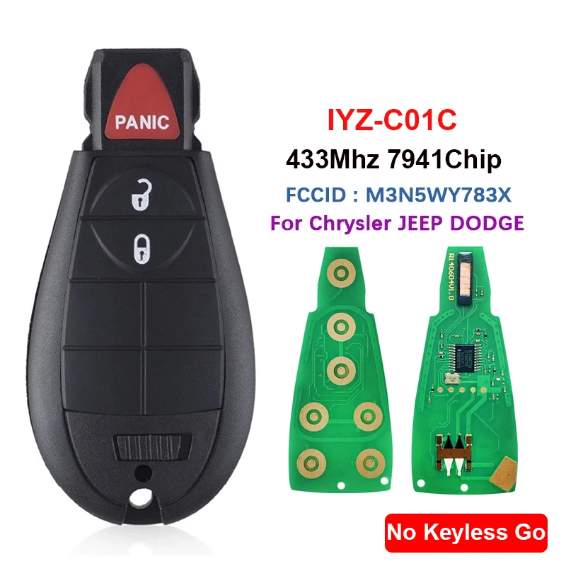 

CN015011 Aftermarket 2+1 Button Smart Remote Key Fob For Chrysler Jeep Dodge 433Mhz FCCID M3N5WY783X / IYZ-C01C