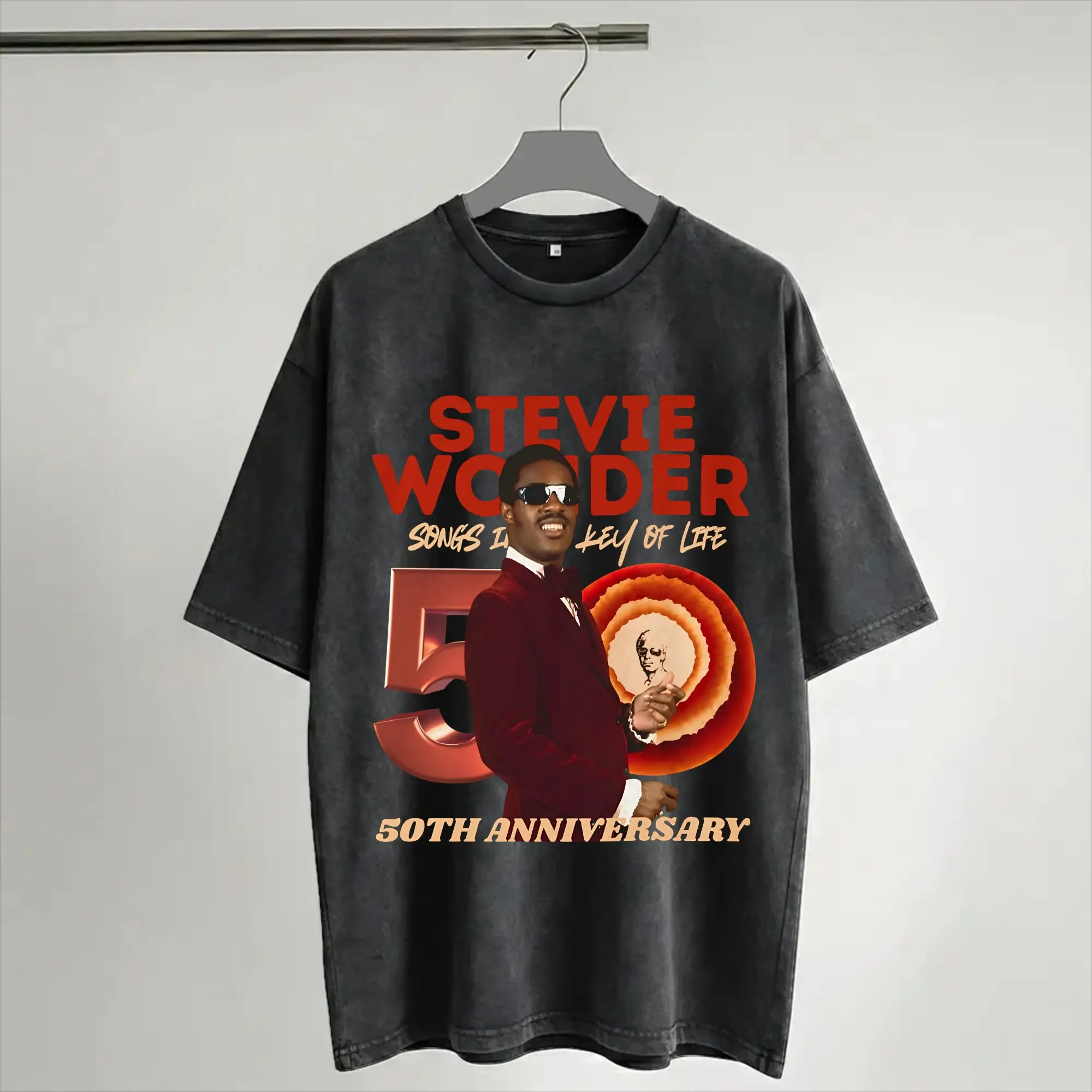 Stevie Wonder Songs in The Key of Life 50th Anniversary Tour  T Shirts Hip Hop Washed High Street T-Shirts Streetwear