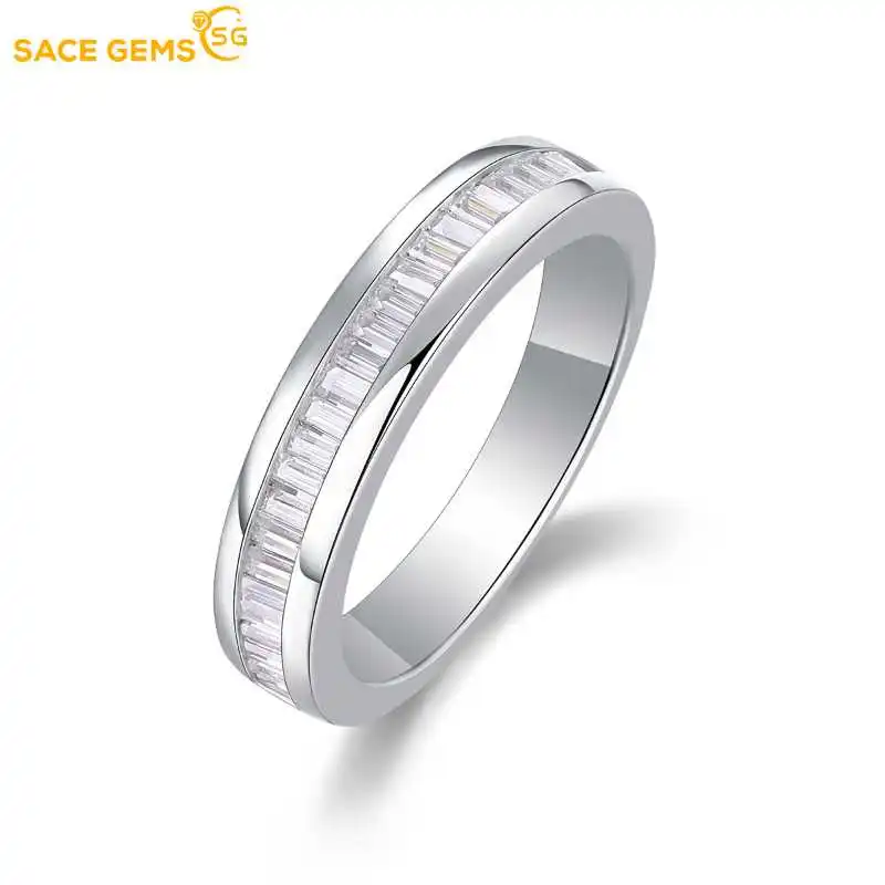 

SACE Full Moissanite Row Ring 925 Sterling Silver Plated 18k Eternity Wedding Band Hip Hop Rings 100% Test Passed Party Jewelry