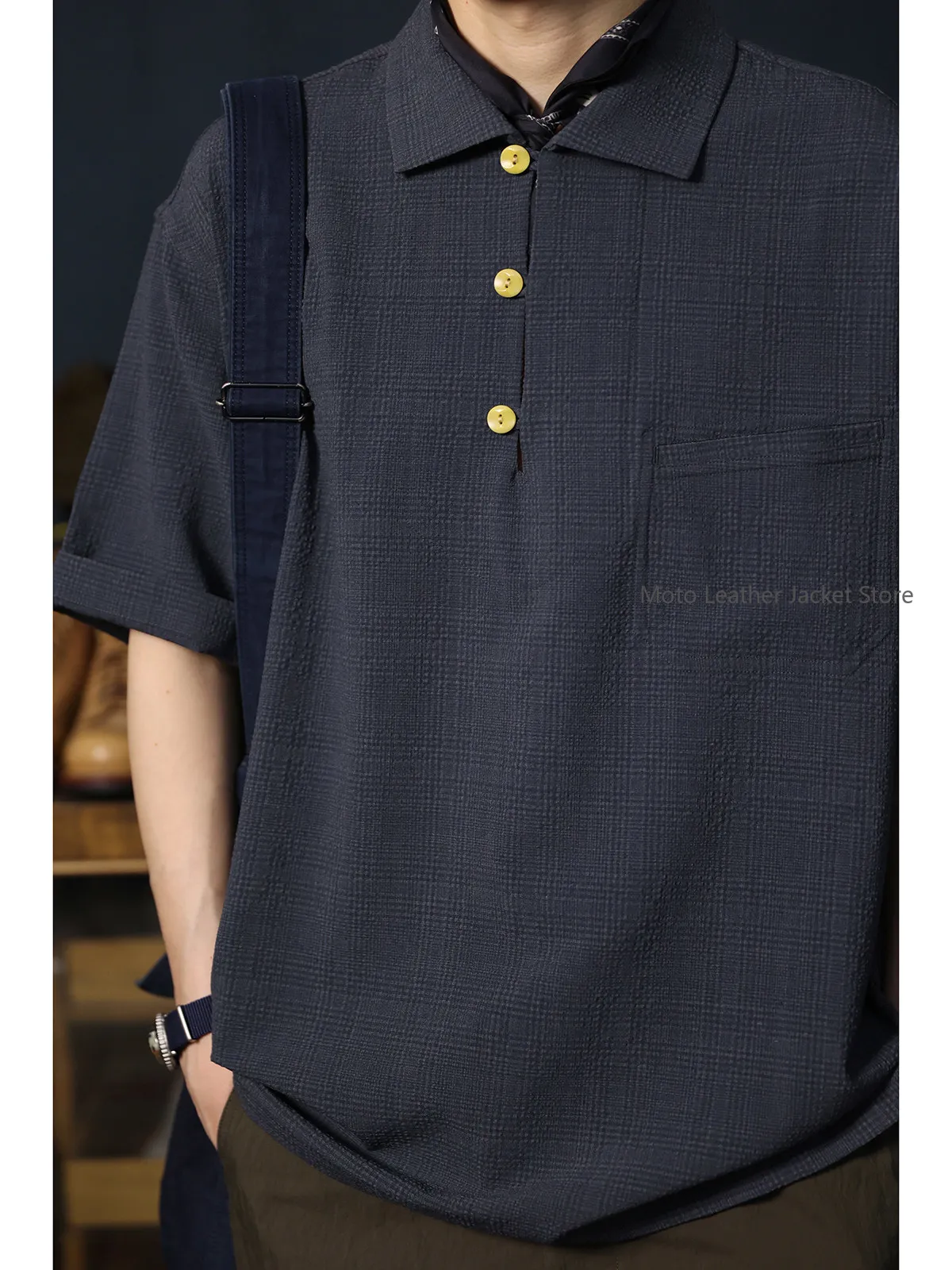 

Secondorder SS24 Retro Plaid Pullover Shirt Relaxed Fit Casual Short Sleeve Shirt Top