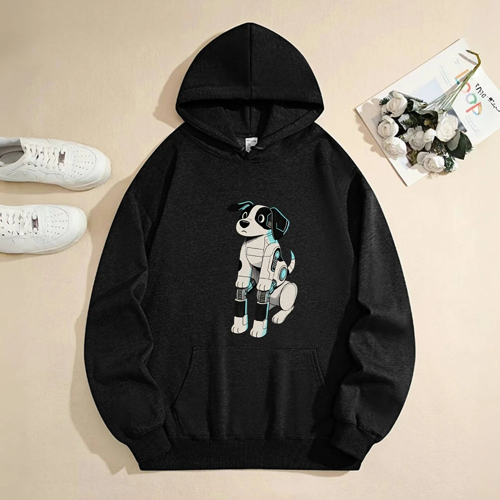Cucciolo Cyberpunk stampato simpatico cartone animato autunno inverno caldo pullover felpa in pile abbigliamento interno esterno felpe con cappuccio unisex abbigliamento donna