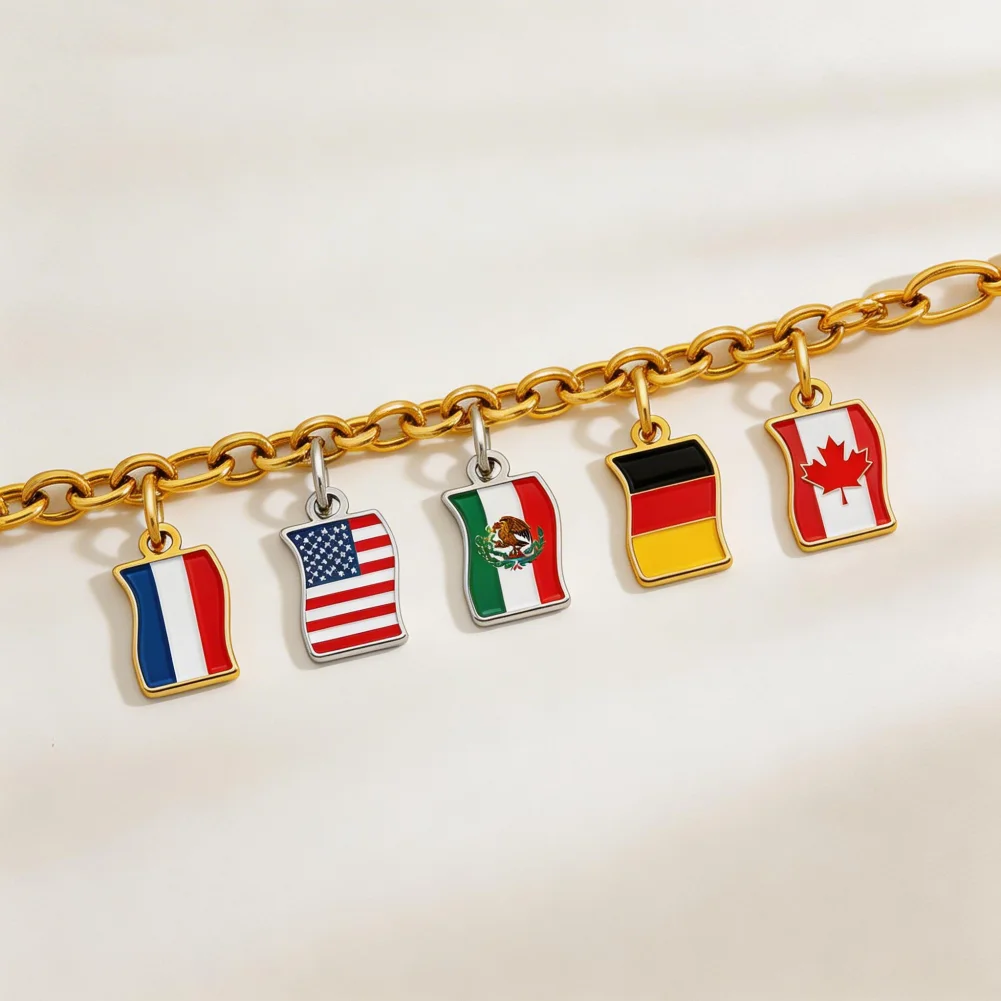 World Travel National Flag Bracelet Stainless Steel Bracelet for Women Men Bangle Assembly Jewelry Accessories Gifts