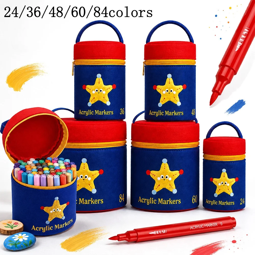 24/36/48/60/84 Colors Soft Brush Markers Gift Set, Portable Tube Pack, Flexible Tips, Multi-surface Art for Illustration & DIY D