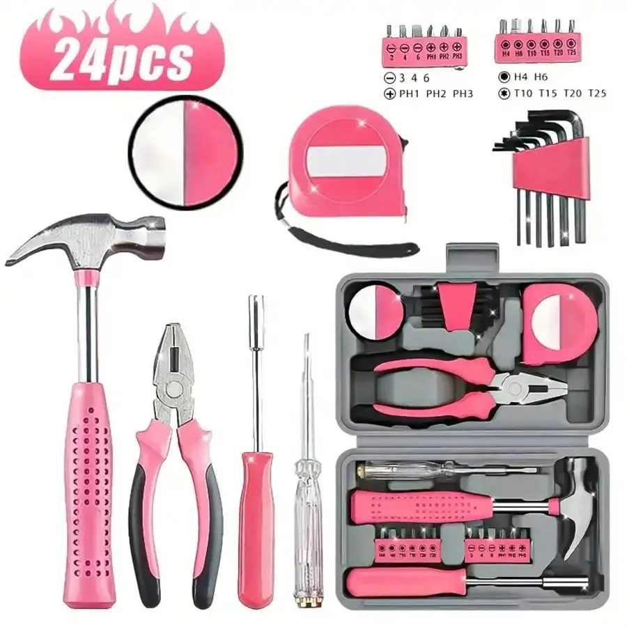 مجموعة أدوات بلاستيكية من سبائك الوردي مكونة من 24/46 قطعة للصيانة اليومية للمنزل #1