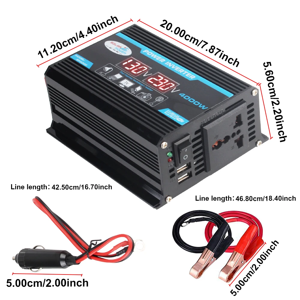 Car Power Inverter Car Inverter Solar Charger Adapter Multiple Protection Dual USB Voltage Transformer 4000W 12V 220V Converter