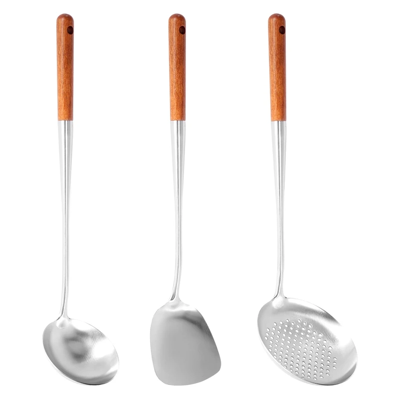 

Wok Spatula And Ladle,Skimmer Ladle Tool Set, 17Inches Spatula For Wok, 304 Stainless Steel Wok Spatula