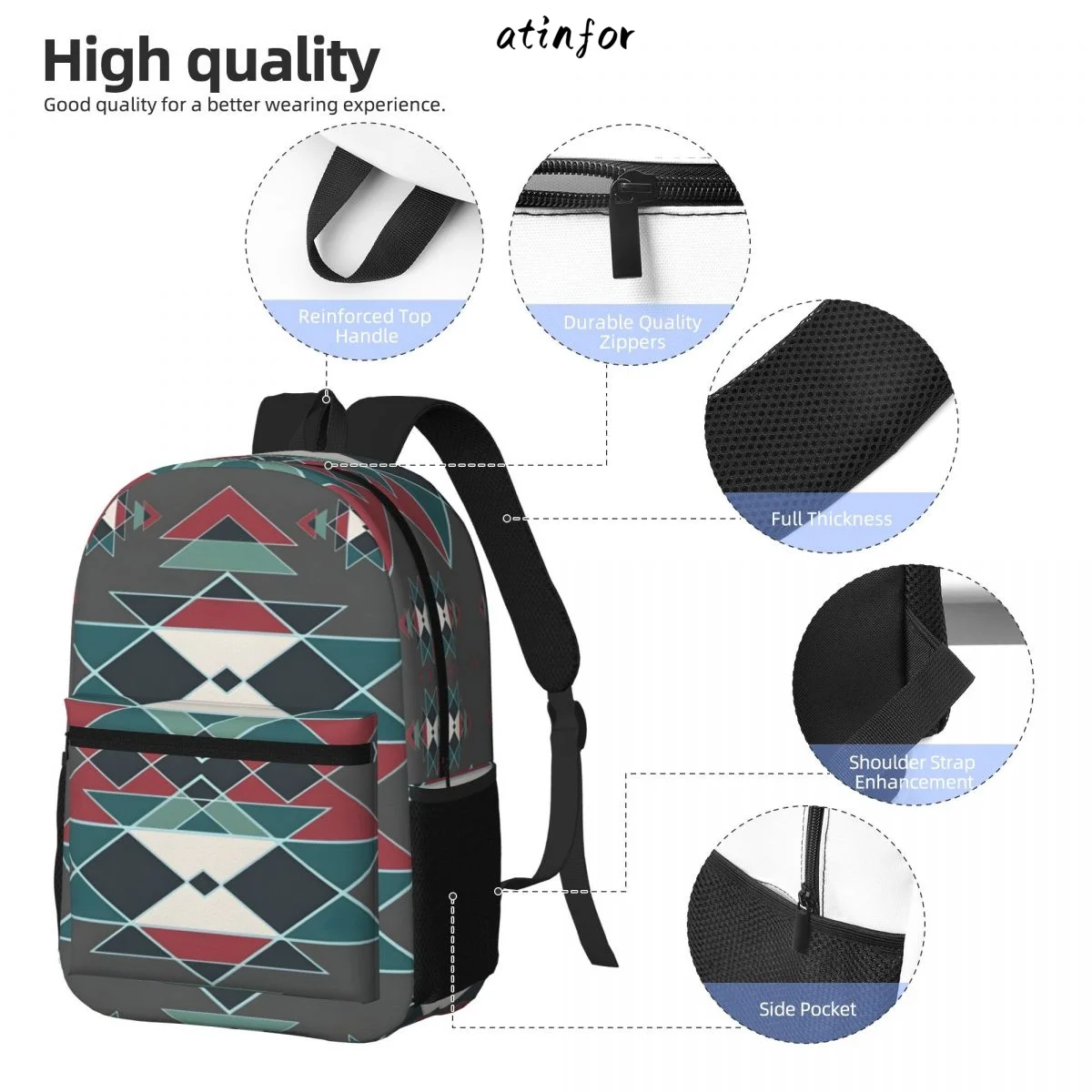 atinfor Native Southwestern Indian Art Printing Women Backpack Student Bookbag School Bag for Teenage Girl 17 inches image 5