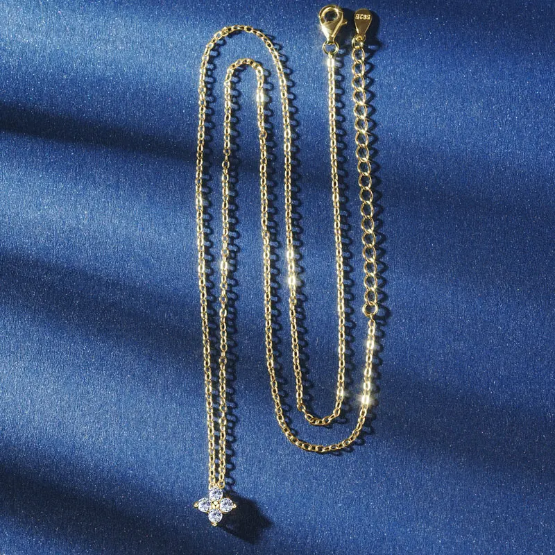 Anziw 100% ريال 10K الذهب البرسيم زهرة 2.5 مللي متر D مويسانيتي قلادة قلادة قابل للتعديل سلسلة للنساء محظوظ حلية مجوهرات هدايا