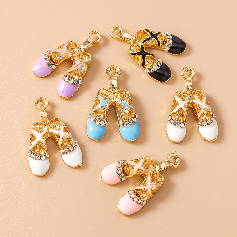 Leslie 10pcs 17x25mm Cute Crystal Dancing Ballet Shoes Charms Pendants Fit For DIY Jewelry Making Handmade Earrings Necklaces