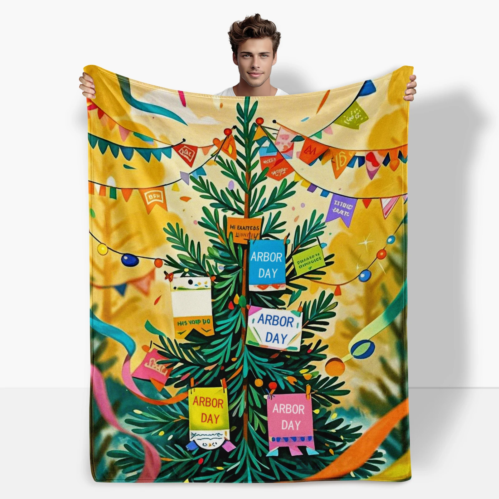 

Adorable Cartoon Pine Trees With Colorful Flags Cards Elements Arbor Day Blanket For Children