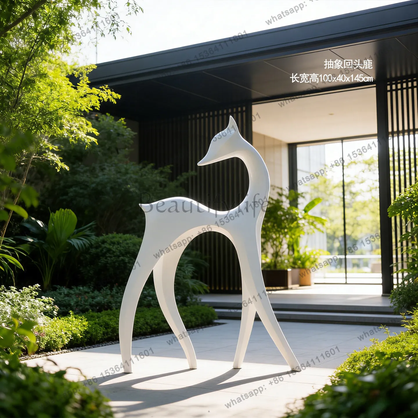 Outdoor Abstract Sika Deer Fiberglass Sculpture Ornament Sales Department Residential Lawn Decoration Landscape