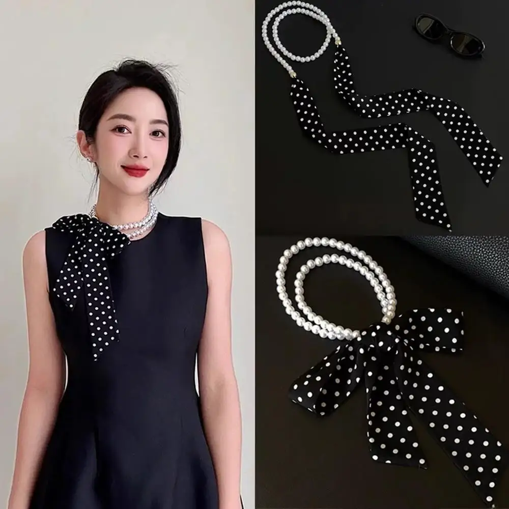 Sciarpa di seta moda donna Stampa Sciarpa a pois Cintura Boho Fascia per capelli Elegante fazzoletto da collo femminile Sciarpa lunga in raso di lusso Nastri per borse