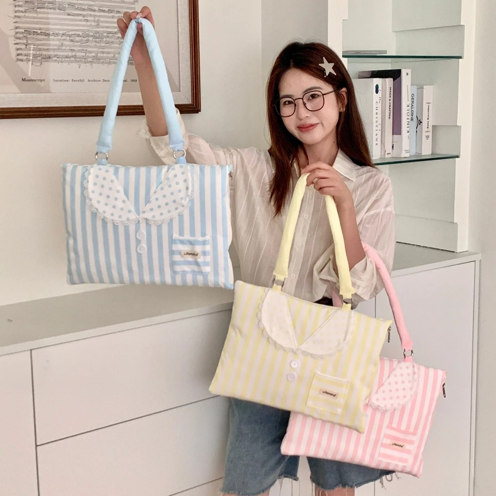 Korean Striped Laptop Shoulder Bag 11/13/14/15/15.6 Inch Notebook Tablet Pouch for Women,Cute Shirt Design Notebook Handbag