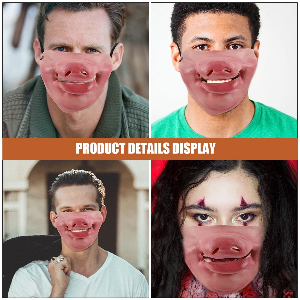 

2pcs Nose Costume Half Face Breathable Latex Adjustable Elastic Halloween Party Cosplay Animal Mask Scary Pig Mask For Adults