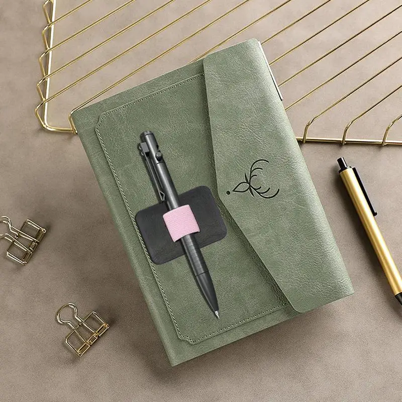 Pencil Clip PU Leather Pen Holder Self Adhesive Elastic Loop Cover Ring for Pencil Books Notebooks Journal Clipboard Stationery