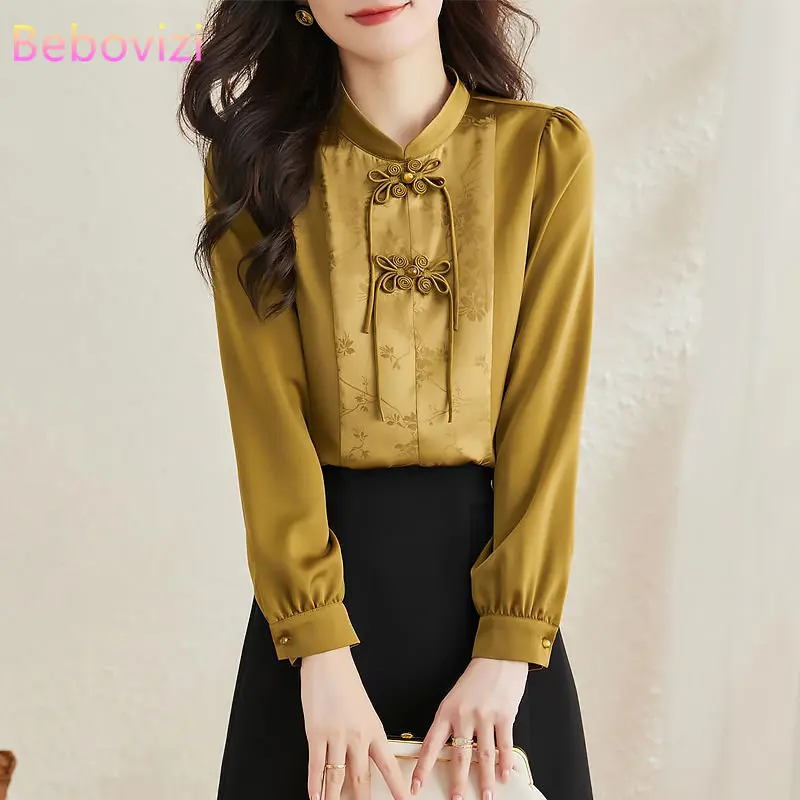 

Autumn Retro Top Ladies Shirt 2022 New Fashion Puff Sleeve Blouse Women Clothing