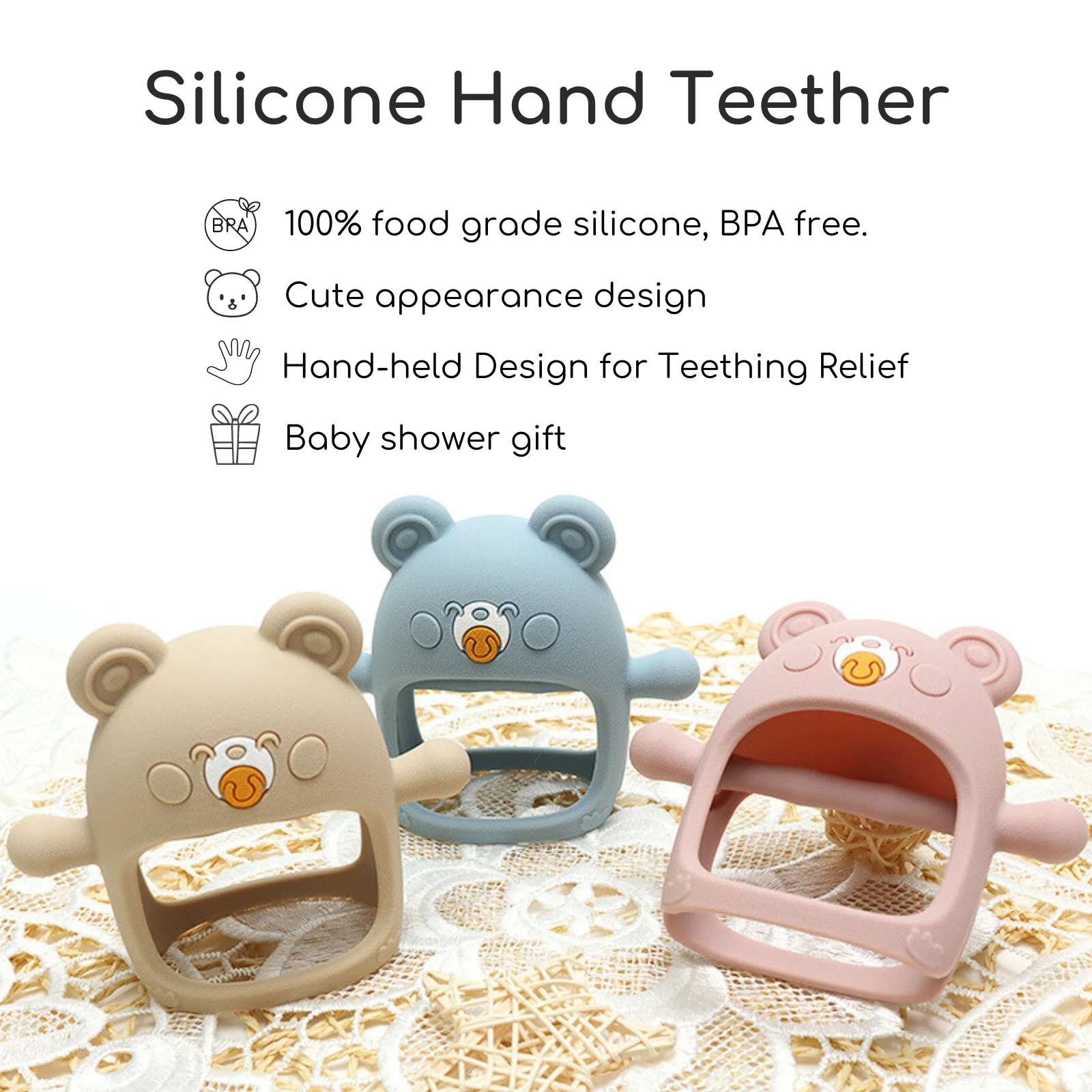 Erduo soft silicone baby chewing hand teether infant teething chew mitten toys sensory for babies 0-6 months new born gift