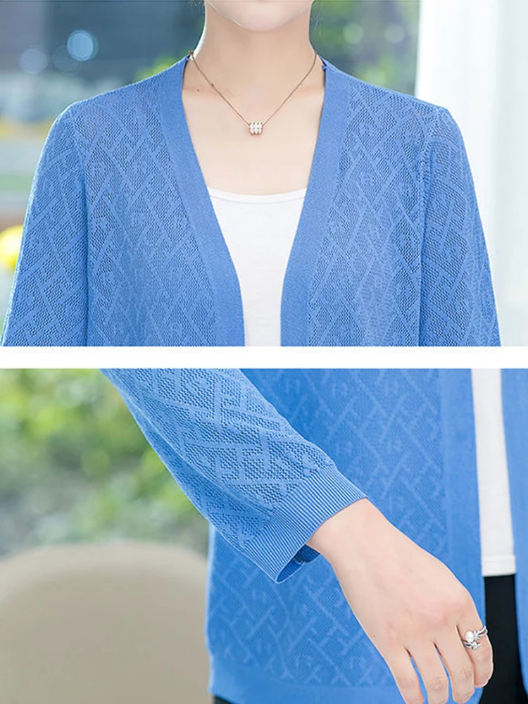 Thin Oversize 6xl For 80kg Knitted Cardigan Summer Ice Silk  Knitewear Loose Outwear Long Sleeve Tops Women Casual Elegant Coats