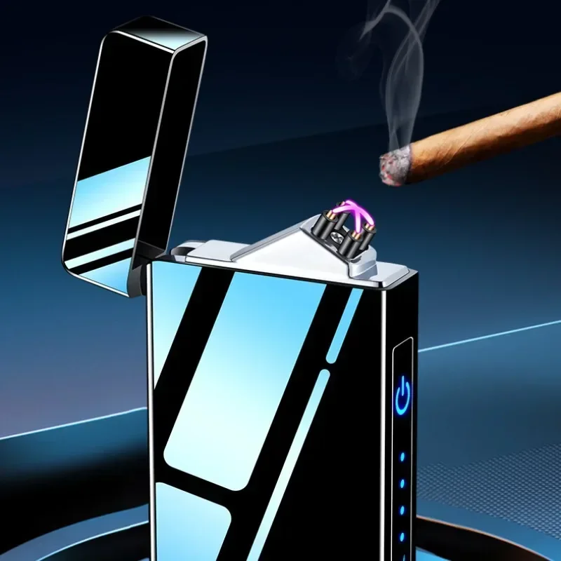 USB Rechargeable Plasma Lighter Electric Windproof Smoking Lighter Metal Double Arc Flameless LED Power Touch Electronic Lighter