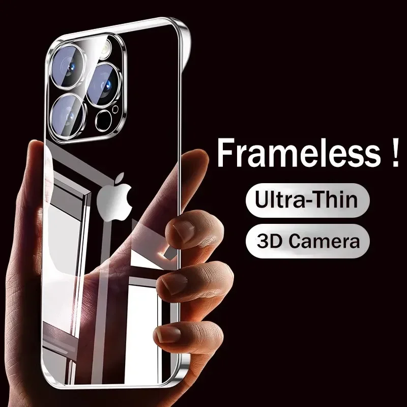 

Luxury Plating Frameless Transparent Case for iPhone 14 11 16 13 Pro Max 15 Plus Glass Camera Protection Ultra Thin Hard PC