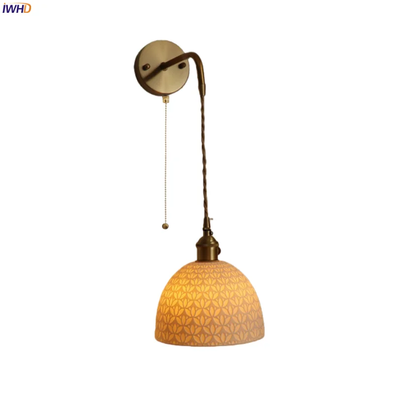 

IWHD Pull Chain Switch LED Wall Sconce Japan Vintage Bedroom Lamps Interior Lighting Bathroom Mirror Lights Decoration Arandela