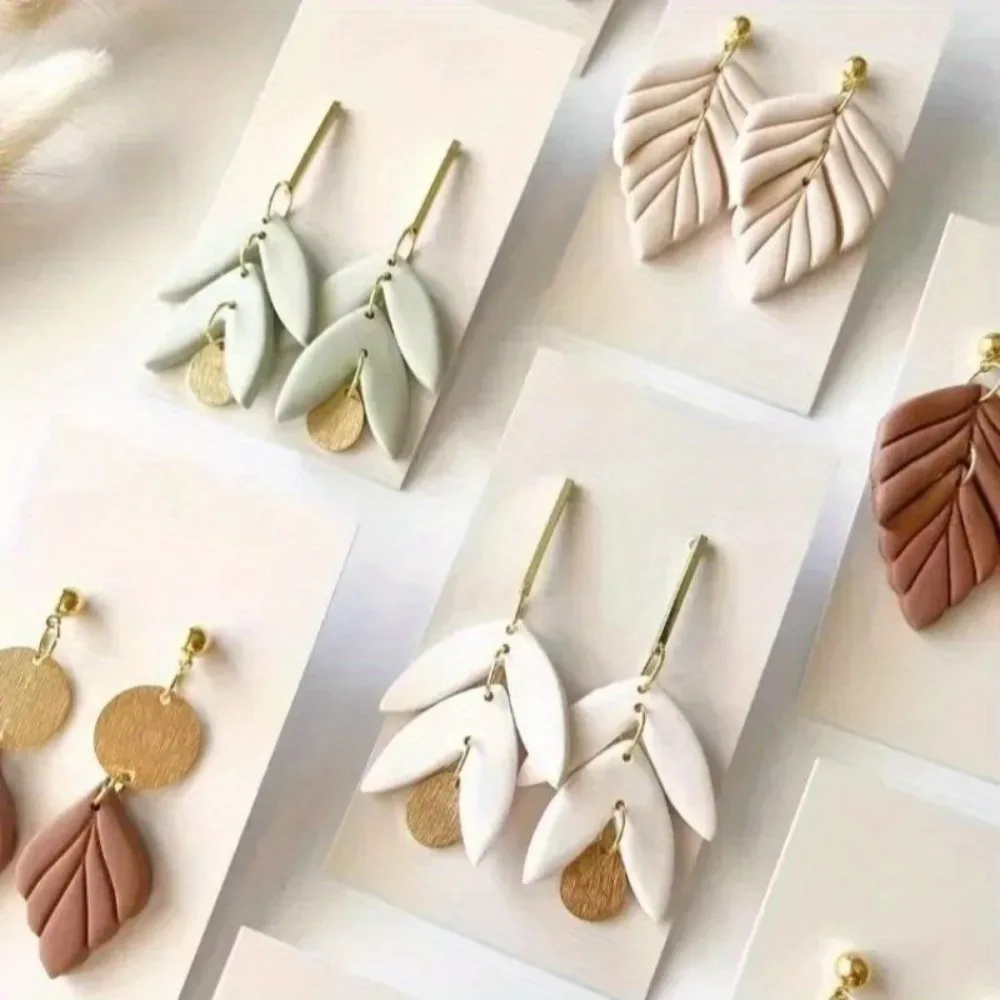 6 Styles Optional Leaf Polymer Clay Cutters Plant Leaf Design Molds for DIY Earrings Jewelry Making Durable Plastic Craft Tools