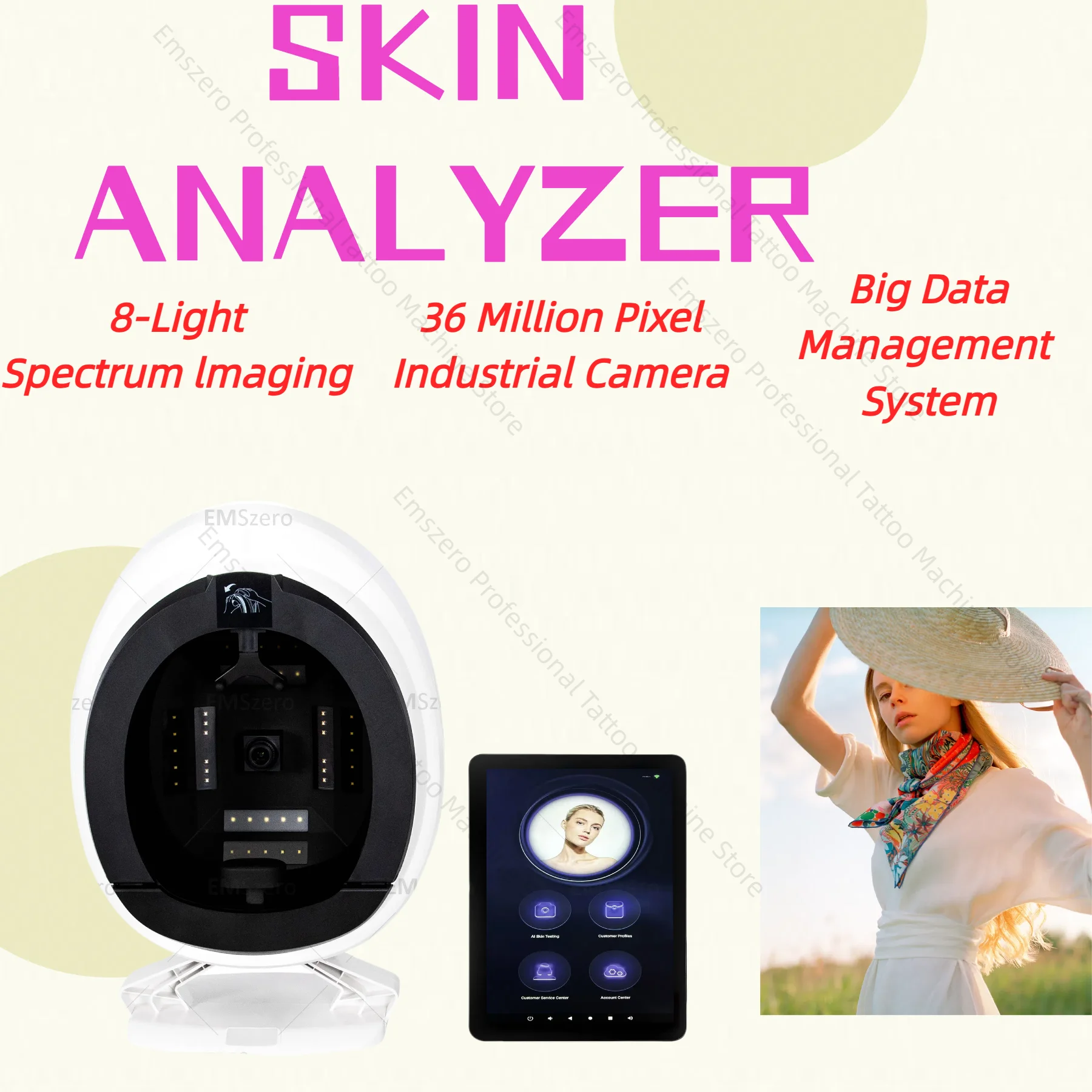 15.6 inch New 3D Facial Skin Analyzer Machine Skin Analyzer Facial Machine 8 Light Spectrum Skin Analysis Scanner.