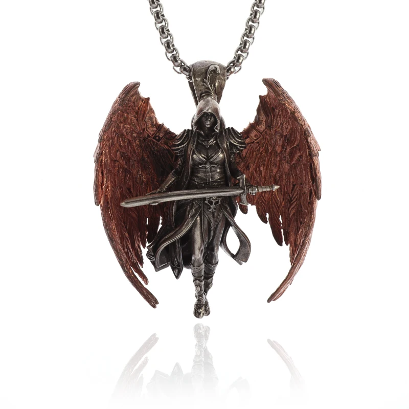 Red Wings Holy Sword Angel Necklace Justice Angel Pendant Men and Women Trend Amulet Jewelry Couple Memorial Gift