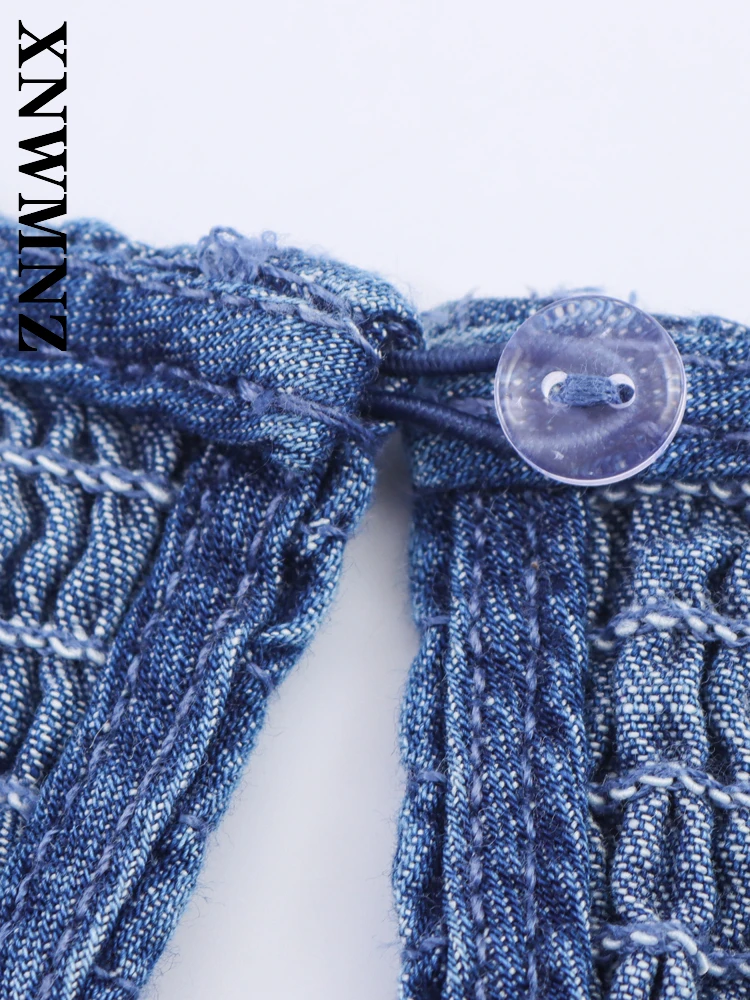 Xnwmnz 2025 verão mulher simples moda sem mangas o-gola em camadas mini vestidos casuais chique senhora azul emenda vestido plissado