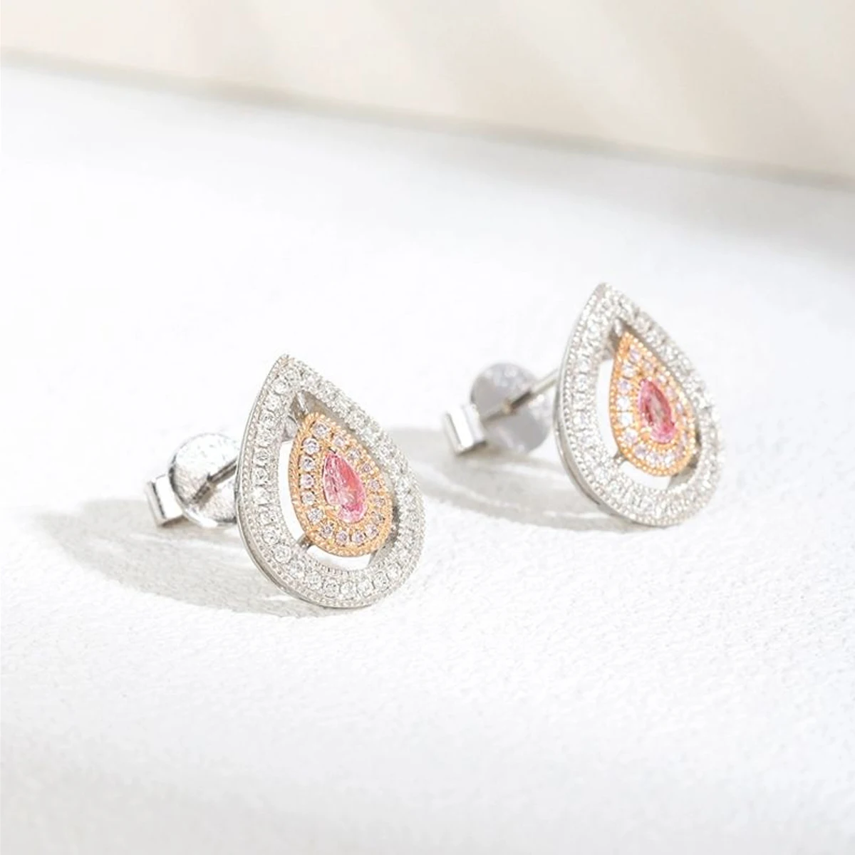 New Design Water Drop Pink Diamond Earrings 18K White Gold Pear Cut Lab Grown Diamond Earring Fashion Luxury Set Diamond Design