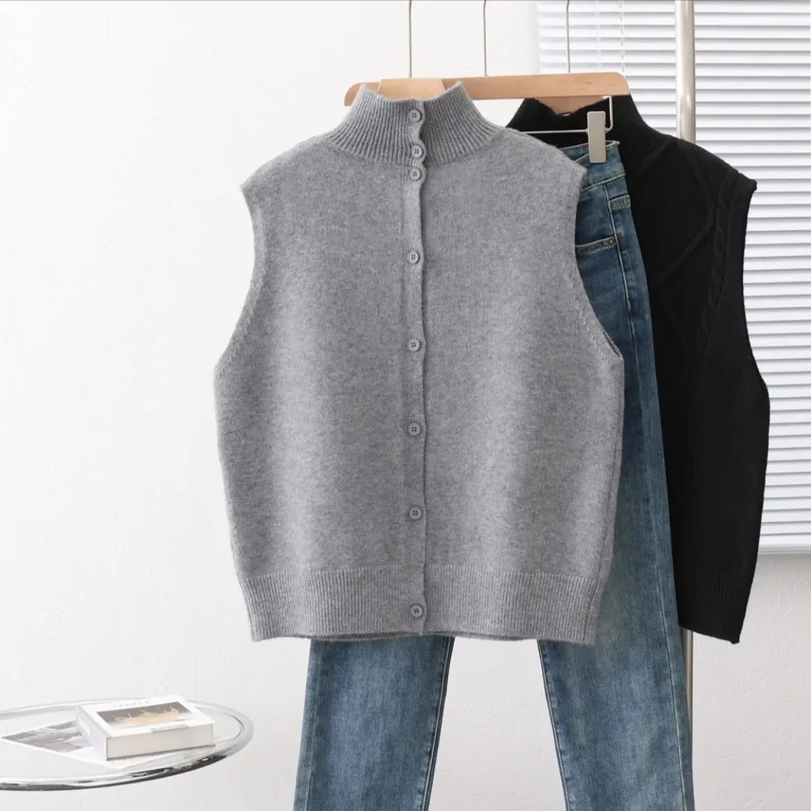 

New Fashion Pull Women Elagant Turtleneck Sleeveless Vest Sweater Knitted Pullover 2024 Autumn Winter Jumper Casual Tops R269