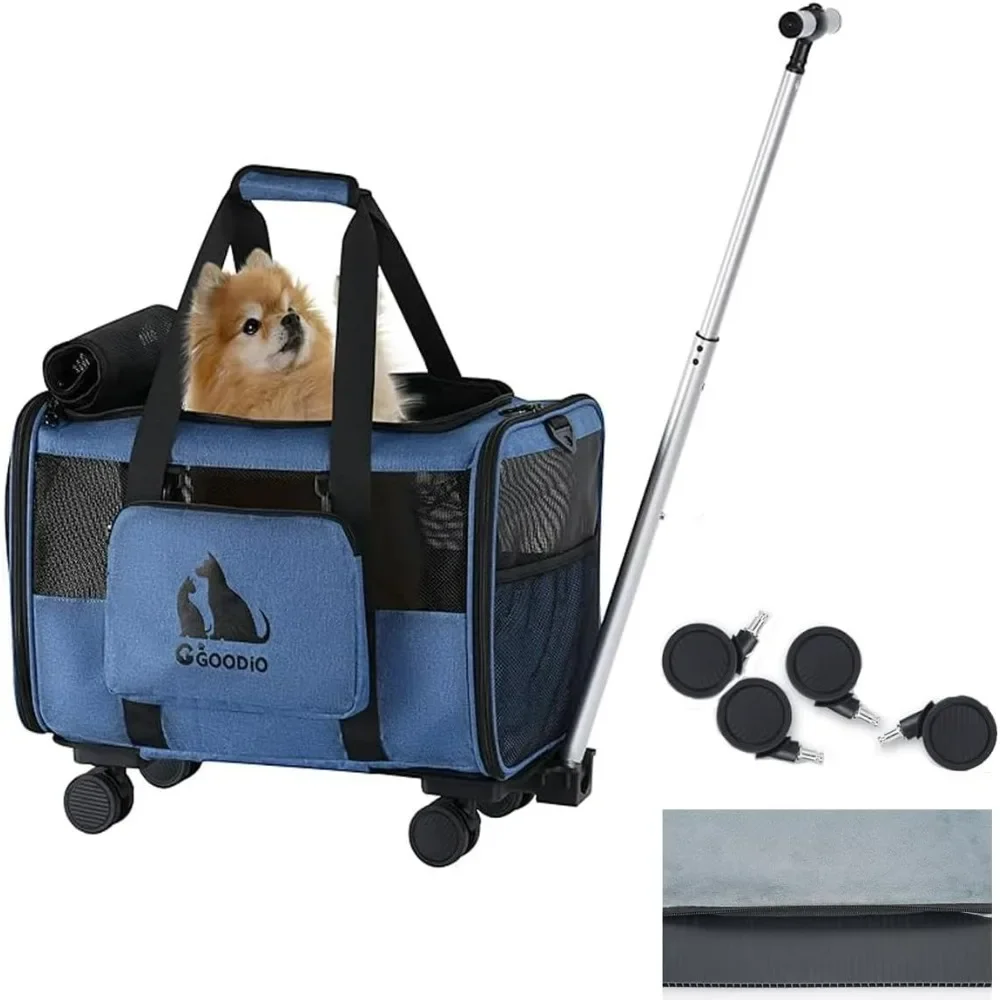 

Pet Carriers, Cat Dog Carrier with Detachable Wheels, Pet Carrier with Telescopic Walking Handle, Airline Approved Pet Carrier