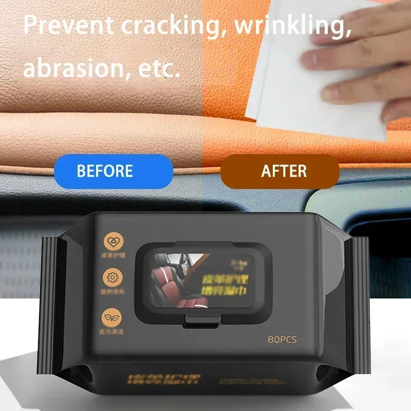 Car Interior Cleaning Wipes 80Pcs Leather Seat Dashboard 3-in-1 Clean Shine Protect Quick Drying Streak Free Auto Accessories