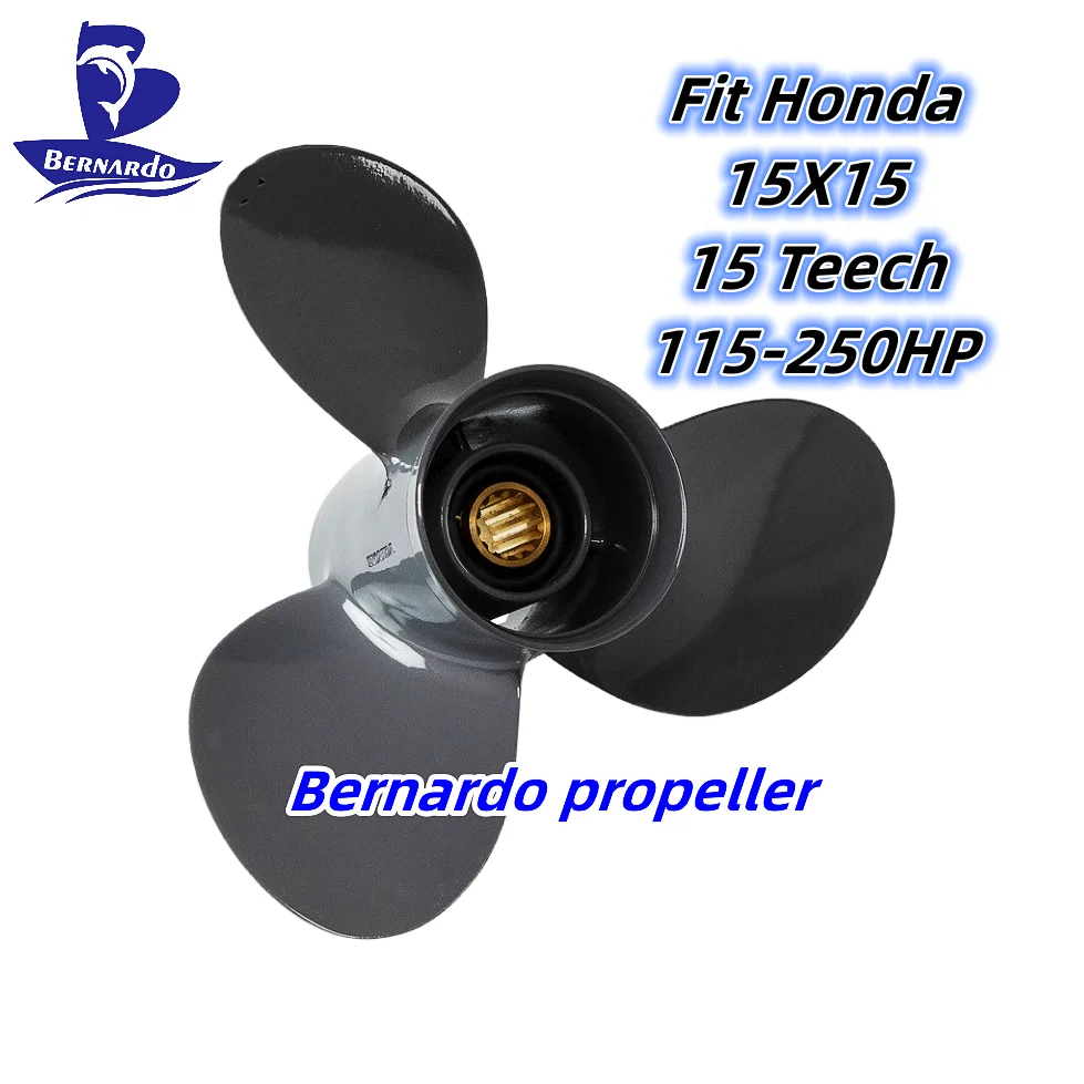 Bernardo Boat Propeller 15X15 Fit Honda 115 135 150 200 225 250HP Outboard Engines Motor Aluminum 3 Blade 15 Tooth Spline RH