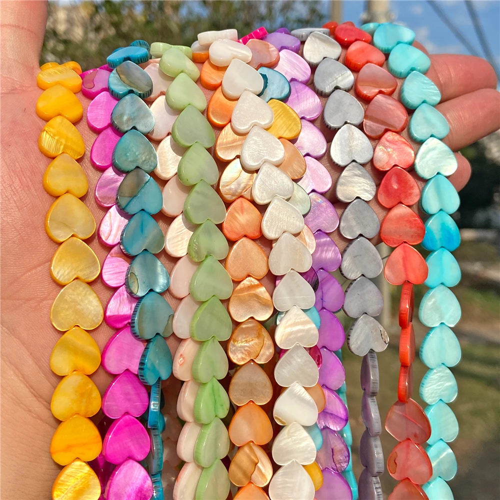 6 8 10 12mm Flat Heart Shape Shell Beads Multicolor Mother of Pearl Bead Smooth Spacer Dyed Beads for Jewelry Making Handmade