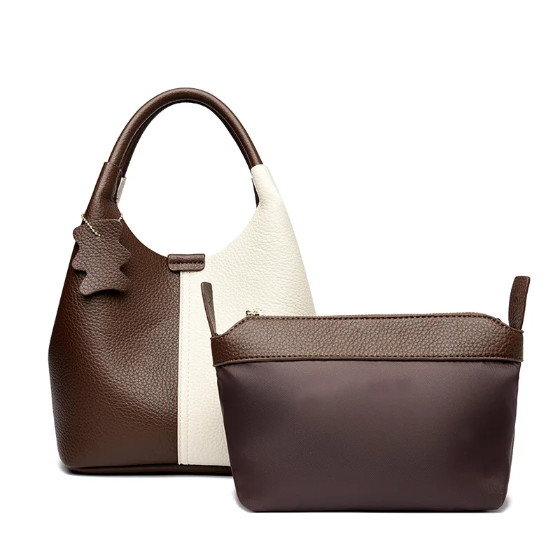 

Bag for women 2025 new leather commuting handbag fashionable patchwork shoulder bags composite bag niche texture bucket bag