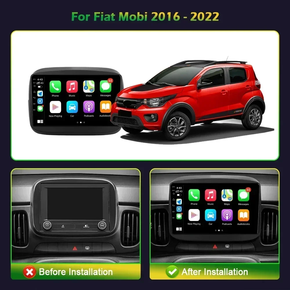 Car Radio Carplay Android 13 For Fiat Mobi 2016-2022 Central Multimedia Navigation GPS Carplay Stereo Head Unit 9 inch Screen