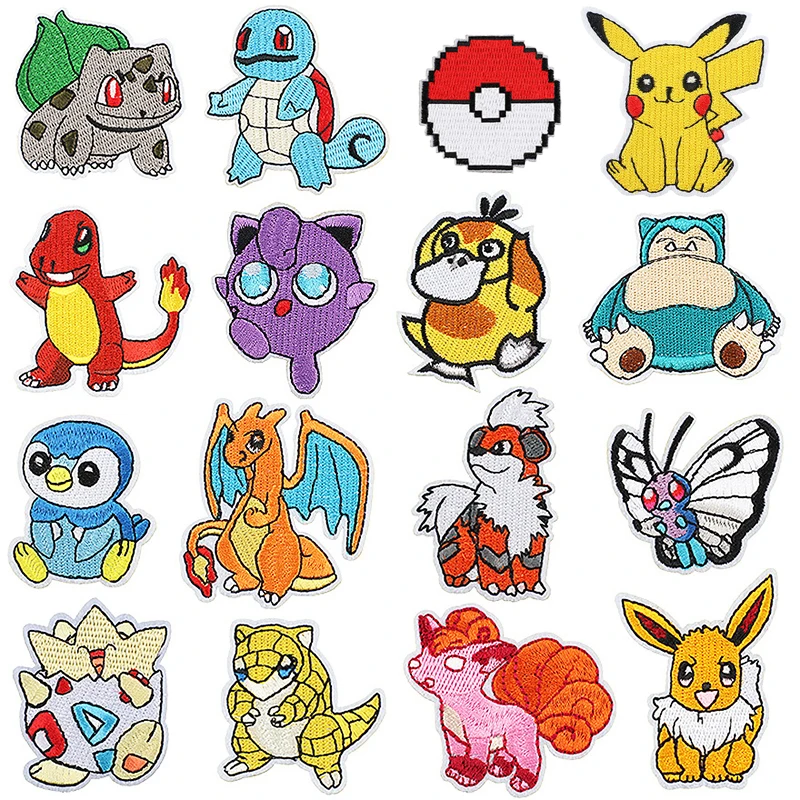 Pokemon Pikachu Cloth Patch Sew on Embroidery Patches Applique Iron on Clothing Cartoon DIY Kids Decortion Clothes Stickers