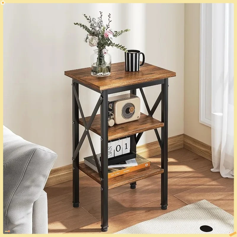 Conjunto de mesa final de 2, mesa de cabeceira, mesas auxiliares de sala de estar de 24" de altura, mesa lateral com prateleiras de armazenamento de 3 camadas