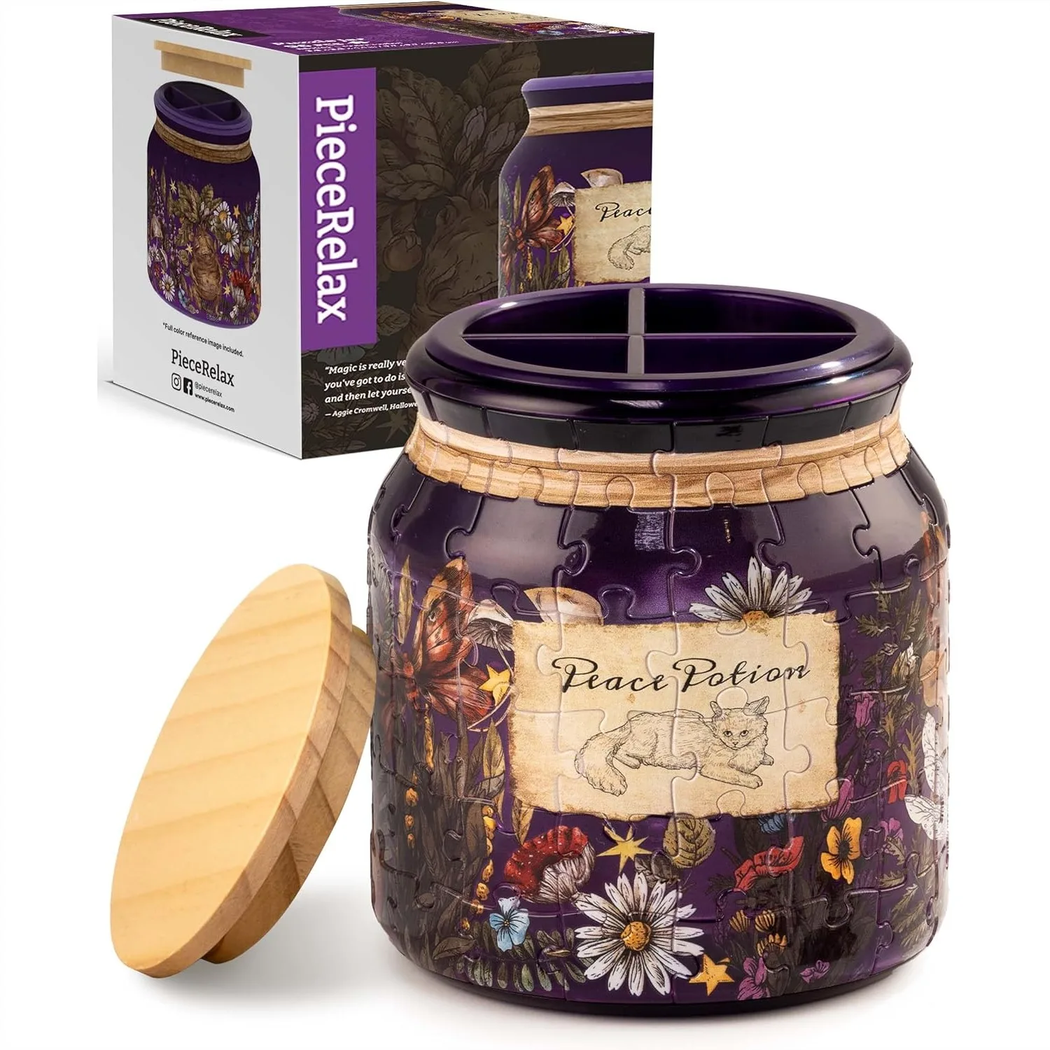 

3D Puzzle Jar 96 Pieces for Adults, Peace Potion Design, Wooden Lid & Divider, Pen Holder for Desk