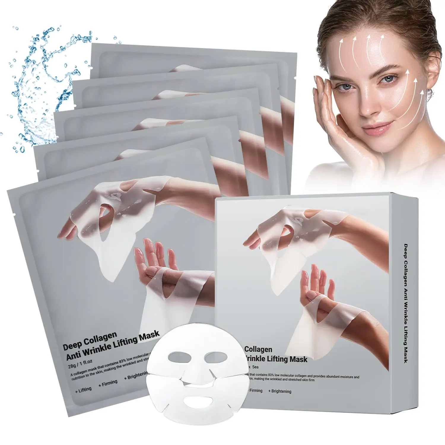 1/5PCS Collagen Face Mask Deep Moisturizing Collagen Protein Hydrogel Soft Gel Mask For Lifting Firming Moisturizing