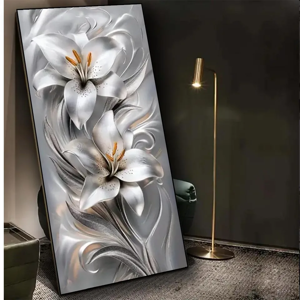 

Diy diamond painting Vibrant Modern Abstract Silvery Lily Art Full Round diamond art Mosaic Jewelry cross stitch christmas Gift
