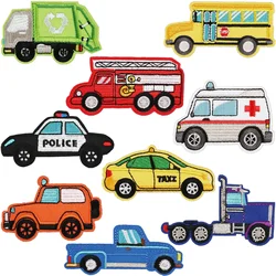 Veicoli speciali ricamo cartone animato ferro sulla toppa per abbigliamento per bambini camion della spazzatura ambulanza Taxi auto della polizia Appliques del motore antincendio