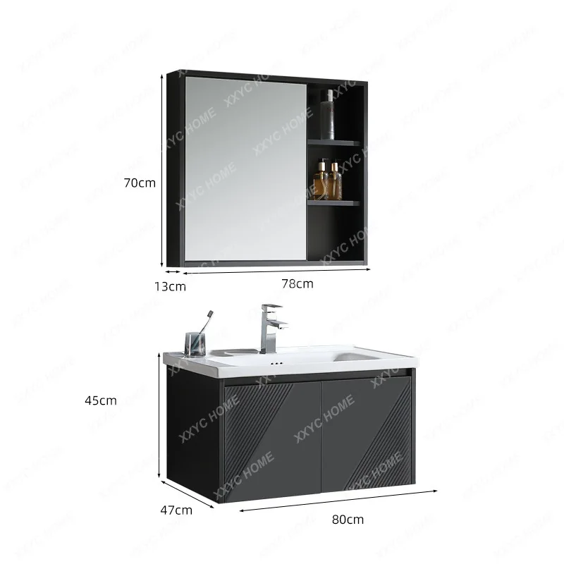 Stainless Steel Bathroom Cabinet Combination Mirror Cabinet Wash Basin Washstand Balcony Ark Ceramic Basin Stone Plate Sets