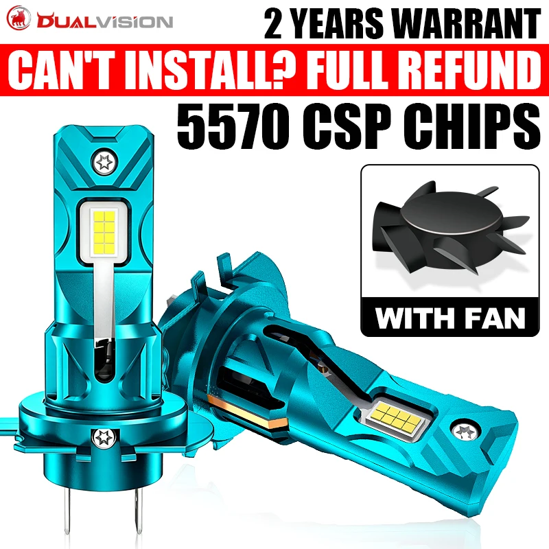 Auto Headlights H7 Mini LED 60W 12000LM Car Headlight Bulbs with Fan 6000K White 5570 CSP Car Lamps Plug&Play Led Lights for Car