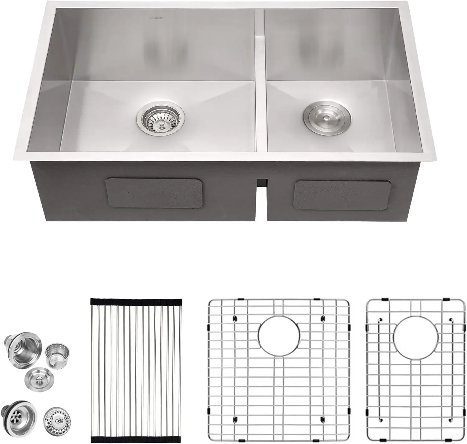 

Lordear Undermount Kitchen Sink Double Bowl Kitchen Sink 33 Inch Stainless Steel 16 Gauge 60/40 Low Divided Two Basin Sinks 33x1