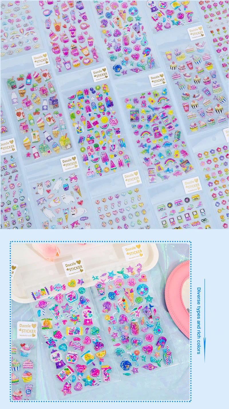 Bunte Kinderaufkleber Mädchen Geburtstagsgeschenke 3D Laser Funkelndes Einhorn Tier Süßigkeiten Aufkleber Scrapbook Dekoration Schulbedarf – Detail 3
