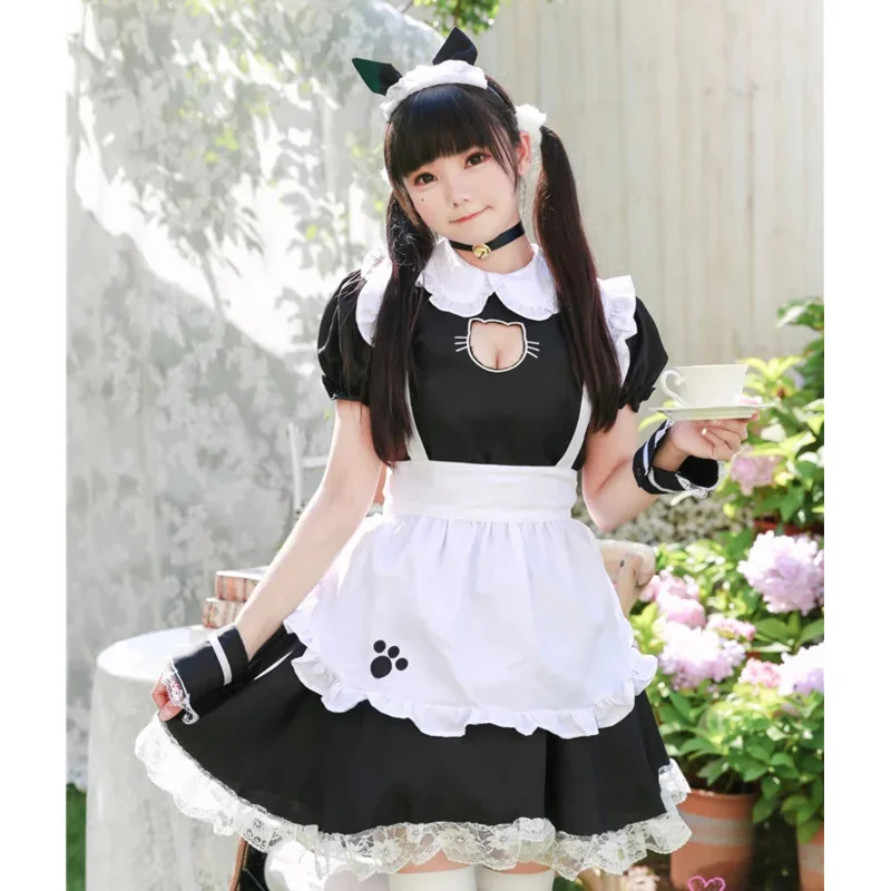 Black cute cat Lolita maid dress cosplay suit for girls woman waiter maid party stage costumes