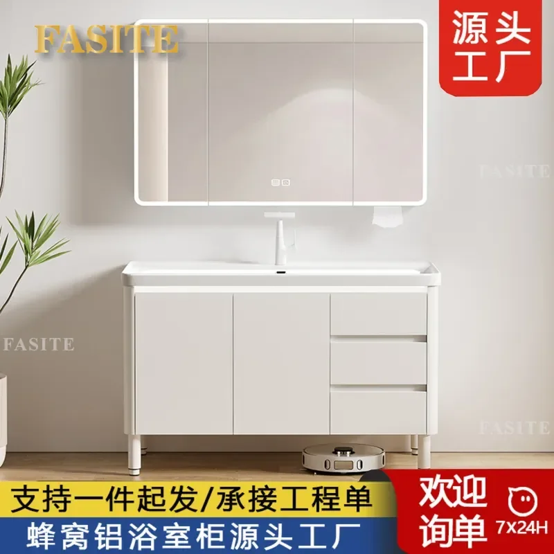 For Bathroom Floor to Ceiling Honeycomb Aluminum Cabinet with Deep Ceramic Integrated Basin Marine Style Washbasin Toilet
